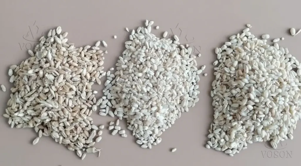 Comparación del trigo antes y después del proceso de pelado