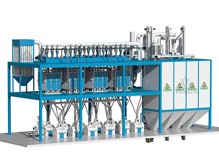 Diseño 3D de un sistema industrial completo de molienda de trigo de 160 TPD