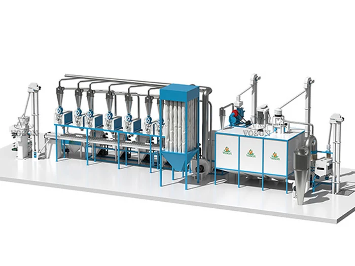 Diseño 3D de un sistema industrial completo de molienda de trigo de 20 TPD